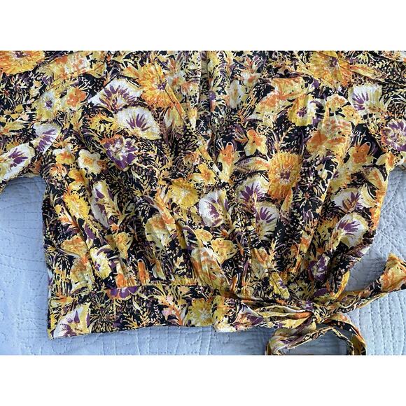 NWOT Free People Sz S Party Playlist Wrap Balloon Slv Yellow Black Cotton Top - Picture 9 of 13
